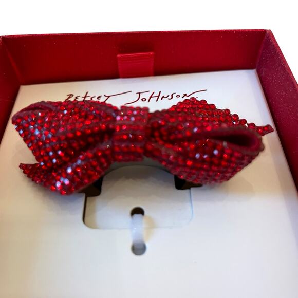 Betsey Johnson Red Rhinestone Bow Ring Size 7 Stretch Band Holiday Bling New - Picture 7 of 15